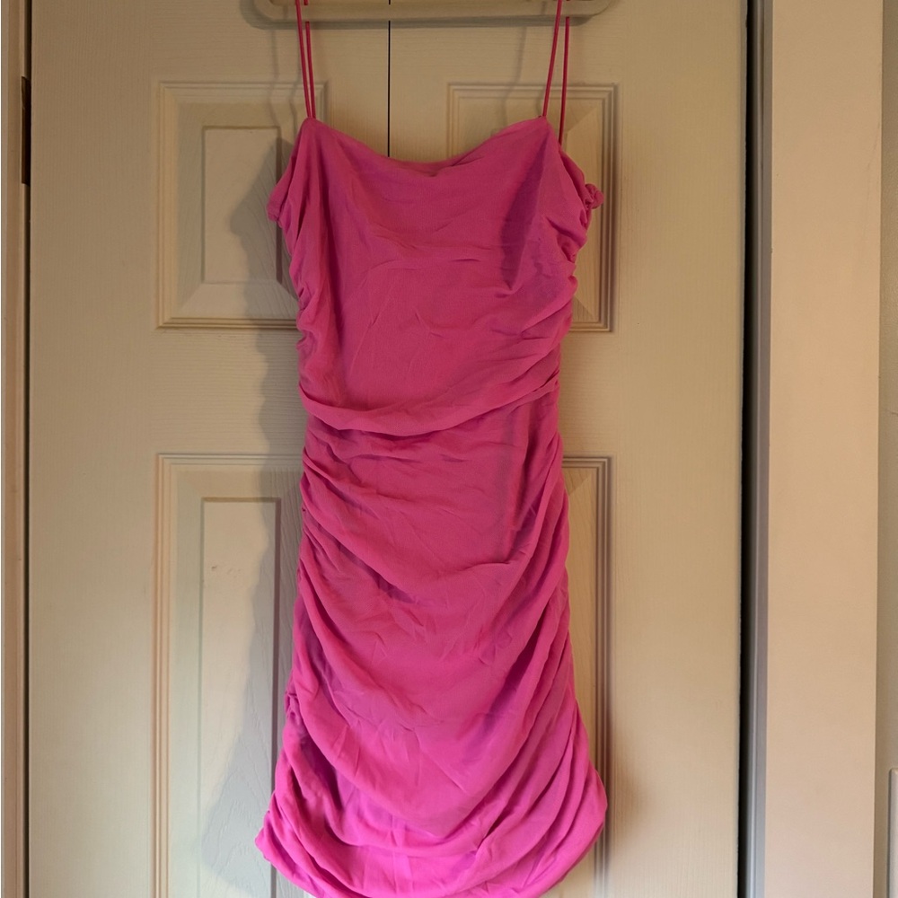 Pink Ruched Spaghetti Strap Dress - Picture 3 of 4